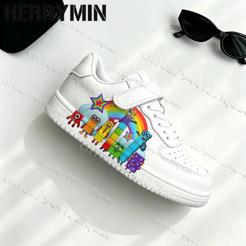 Picture 3: N-NumberS B-Blocks Colorful Cartoon Rainbow Print Youth Student White Flat Shoes Solid Color Sole Walking Footwear