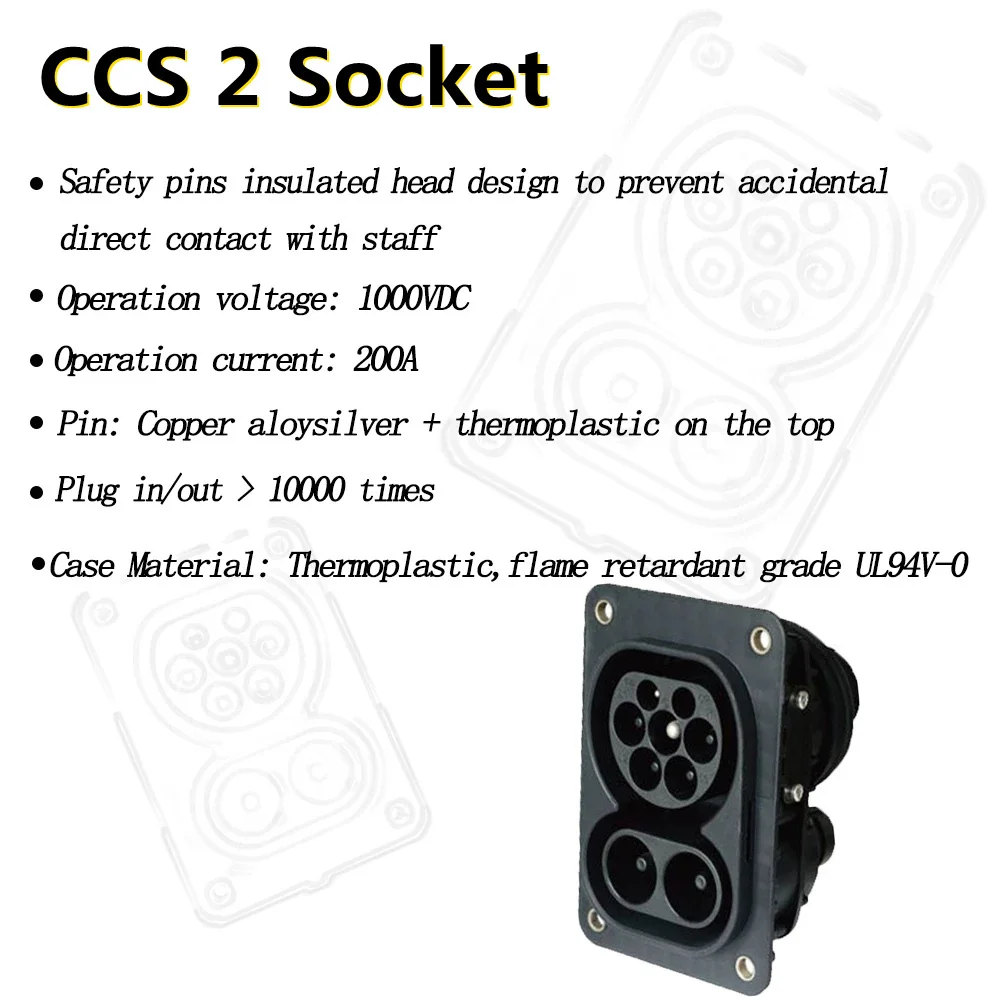 CCS 콤보 EV 충전기 커넥터 CCS 2 소켓, 200A DC 1m 케이블 포함, EVSE CCS 콤보 2 EV 전기 자동차 액세서리용 고속 소켓