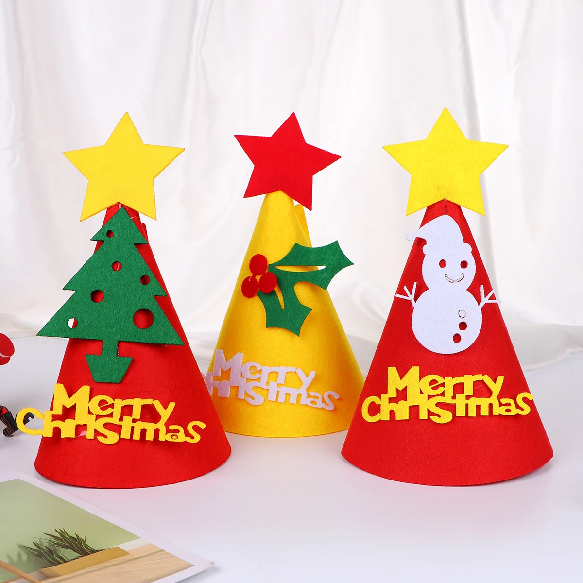 

7Pcs Kids Christmas Hats Festive Party Caps Holiday Costume Accessory Photo Prop for Stage Performance Family Event