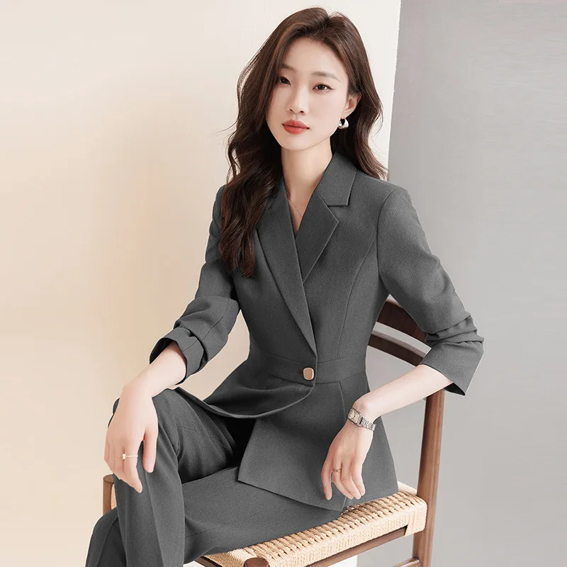 

Gray Suit Women's Autumn Clothing New High-End Hotel Front Desk Manager Formal Wear Professional Tailored Suit Coat Overalls