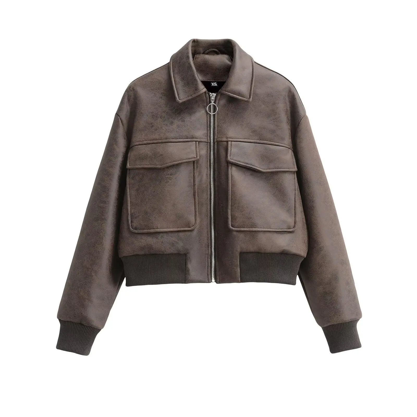 

Pu Coats Women Faux Leather Short Jacket Zipper Turn Down Collar Pockets Vintage Moto Biker Streetwear Female Outerwear Autumn