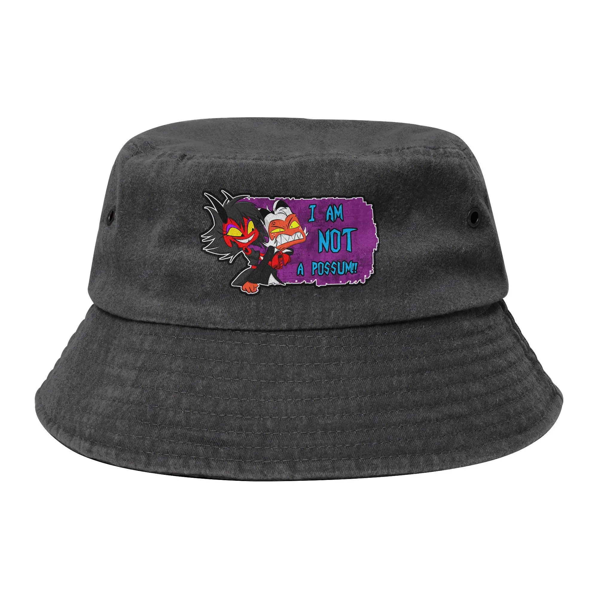 Moxxie Millie Not a Possum Bucket Hats Women Men Camping Helluva Boss Anime Distressed Washed Fishing Caps Headwear Boonie Hat