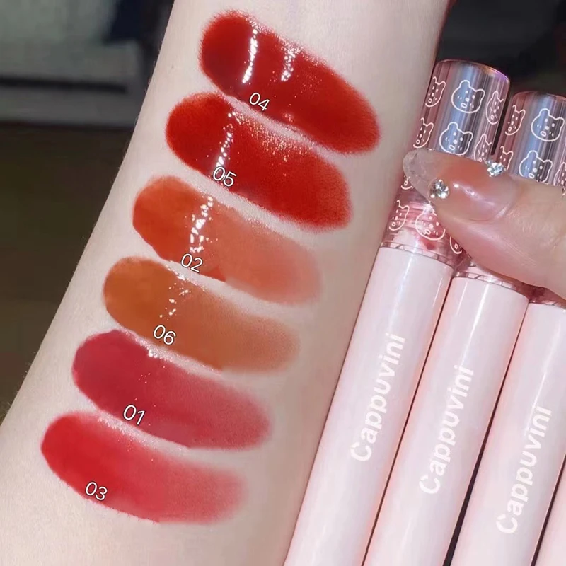 【WHB43】brillo de agua con acabado de espejo resistente al agua, color rojo cereza, tinte transparente marrón desnudo, aceite de labios de vidrio, maquillaje líquido para aspecto voluminoso