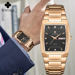 WWOOR Men's Watches Square Brand Luxury Stainless Steel Waterproof Wrist Watch Business Quartz Watch for Men Relogio Masculino