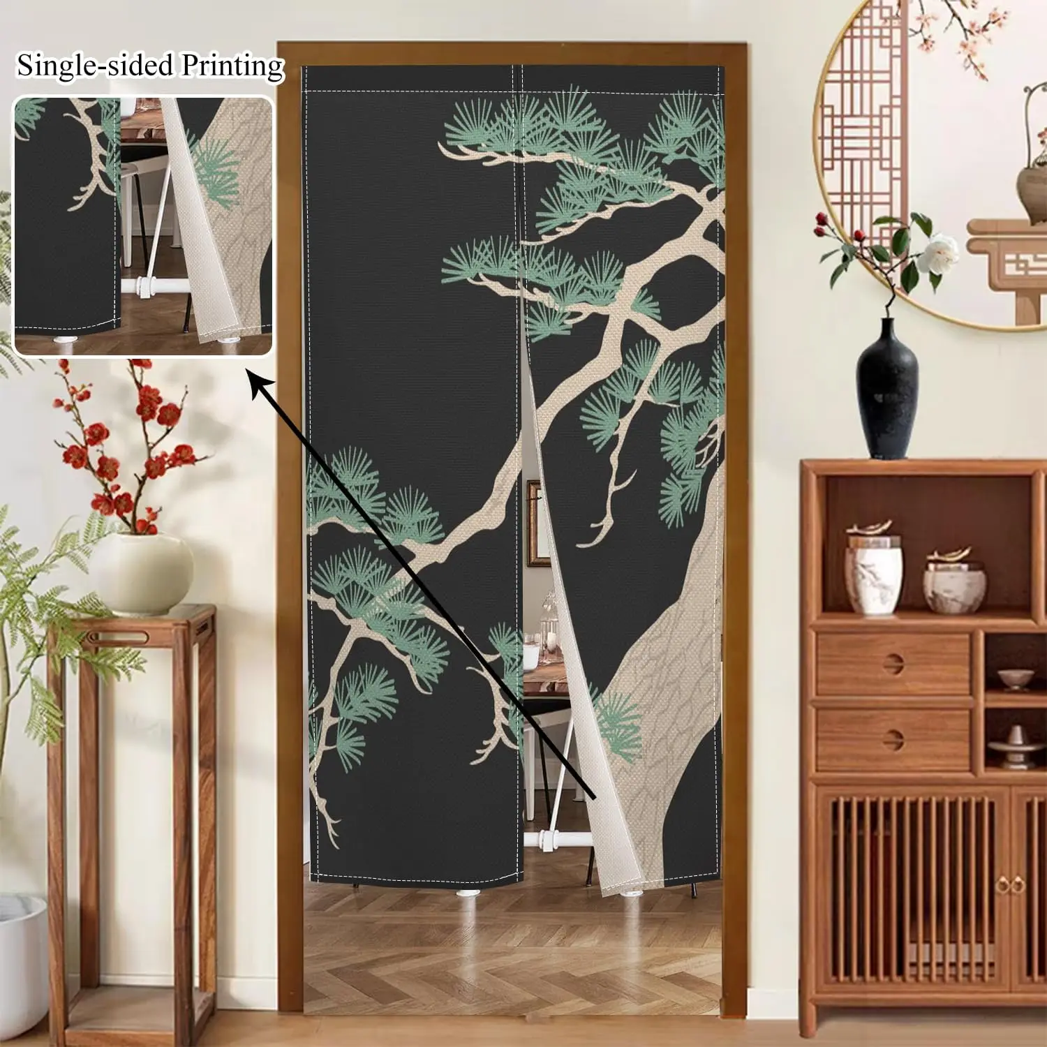 Long Noren Doorway Curtain Traditional Door Tapestry Feng Shui Window Treatment Chinese Cypress Printed Door Curtains Hanging