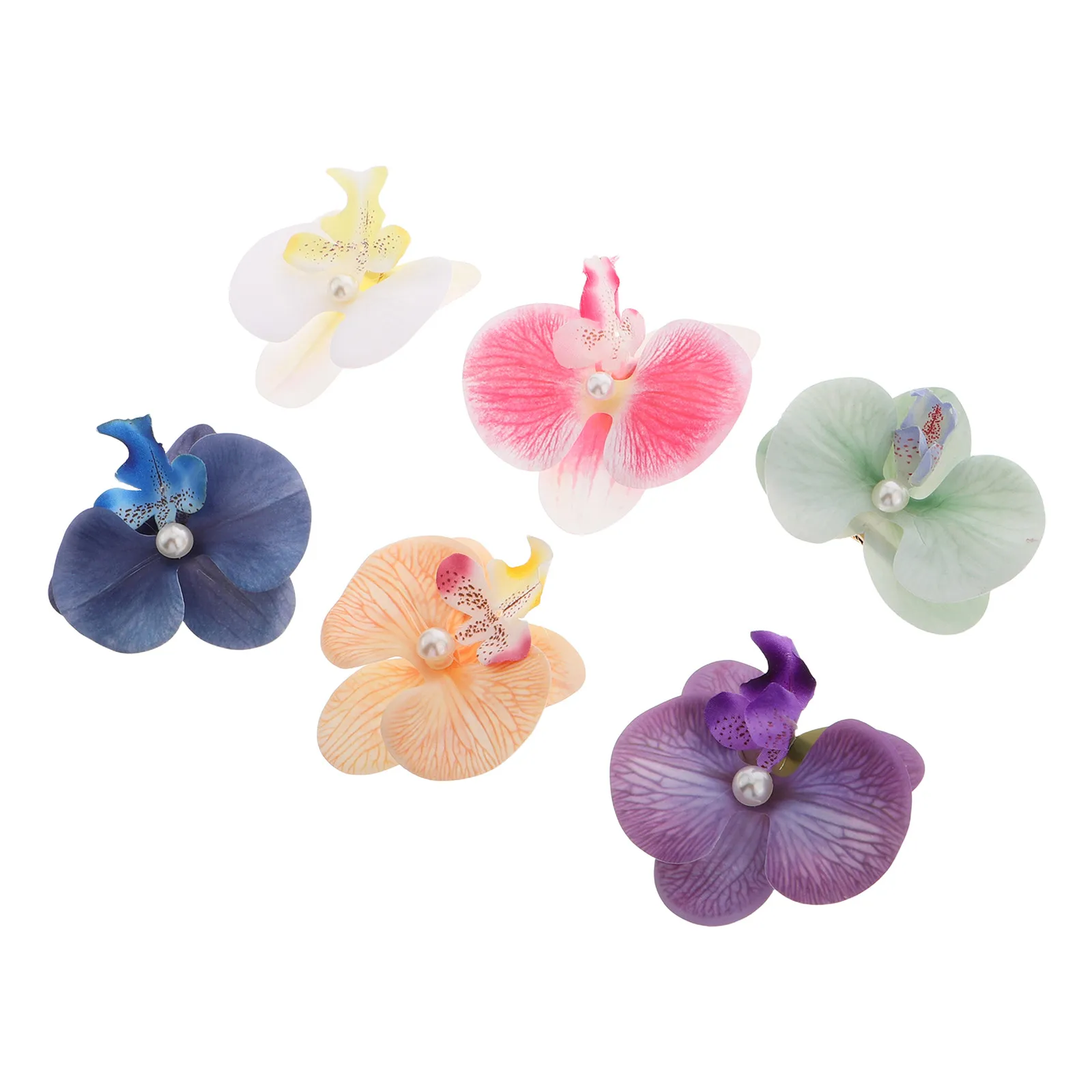 

6 Pcs Hawaiian Orchid Hair Clips Artificial Phalaenopsis Barrettes Pearl Flower Decor Tropical Beach Vacation Accessories Boho