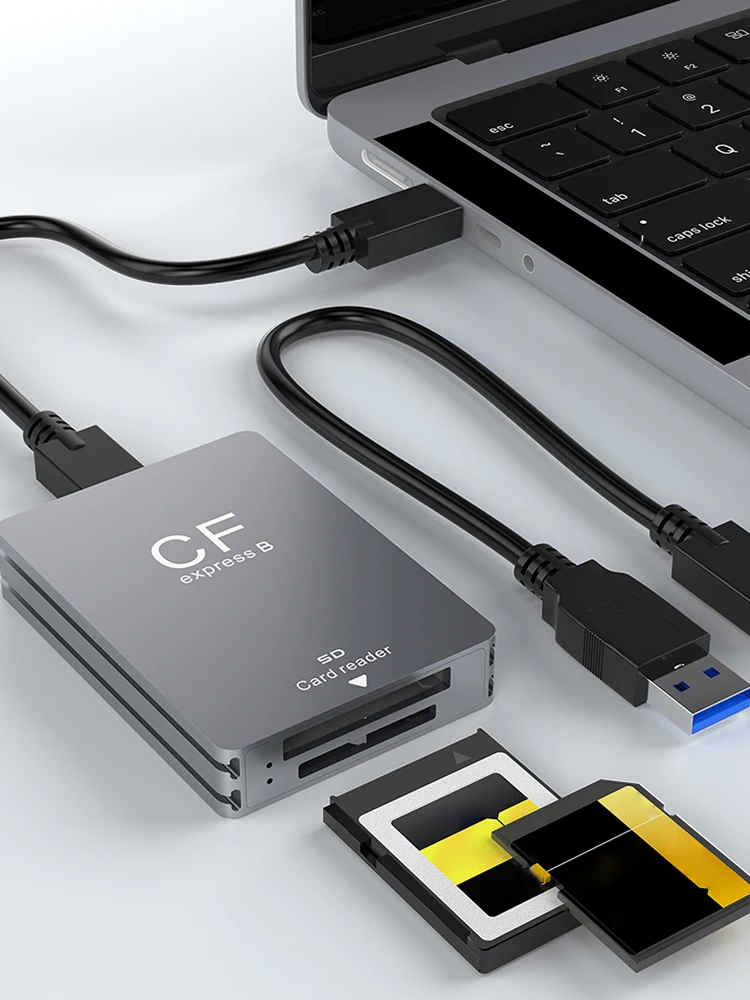 2 in 1 CFexpress Type B SD Card Reader CFexpress Card Adapter USB 3.2 10Gbps Dual-Slot with USB C To USB C/A Cable for SLR
