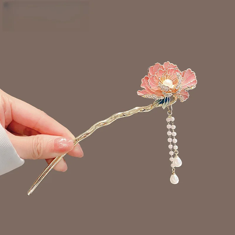 Elegant Sweet Vintage Flower Tassels U Shape Hair Stick For Women Girl Elegant Hair Fork Cheongsam Hanfu Hair Accessories