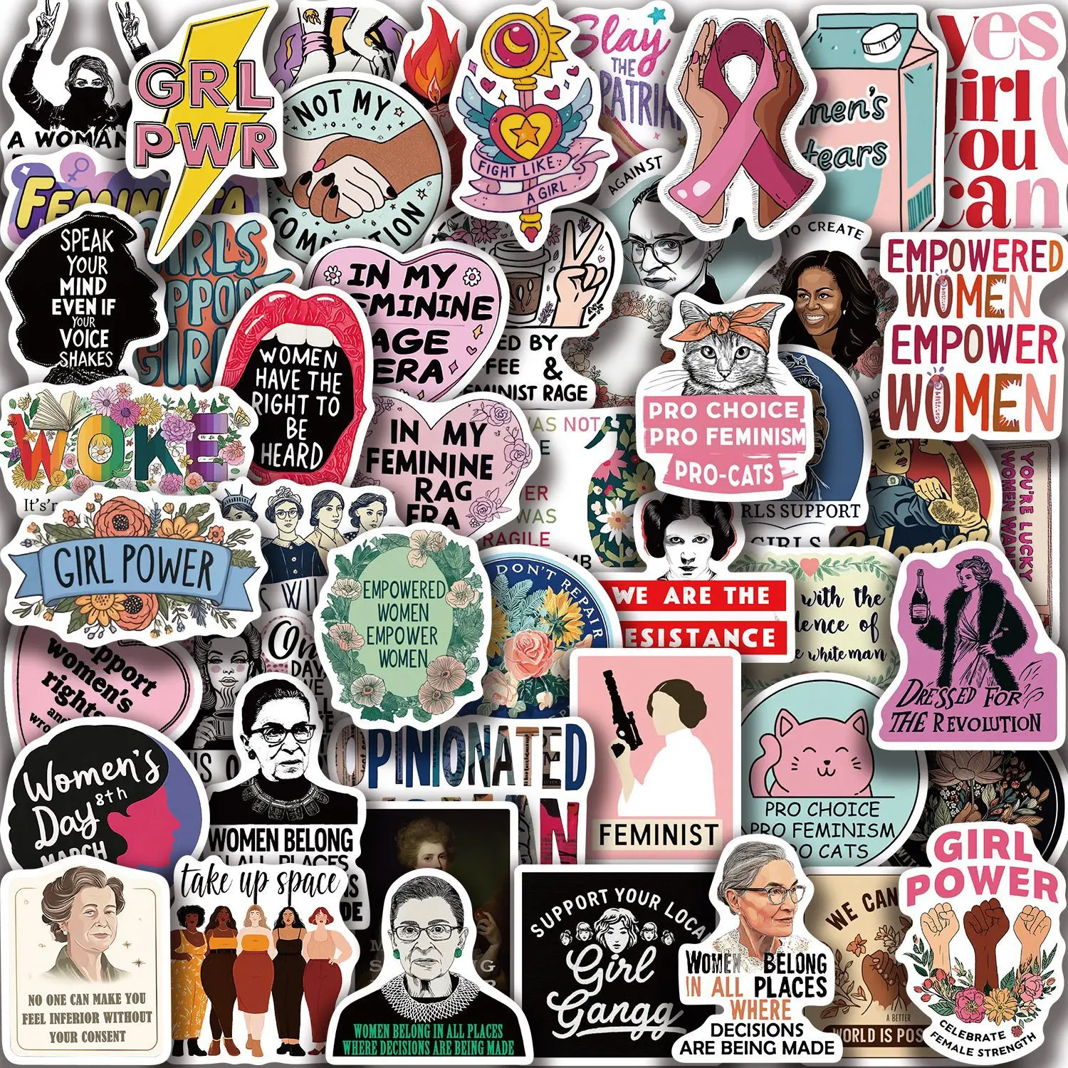 50PCS Cute Cartoon Notebook Scrapbook Stickers Luggage Notebook Water Bottle Laptop Journal Feminist Stickers