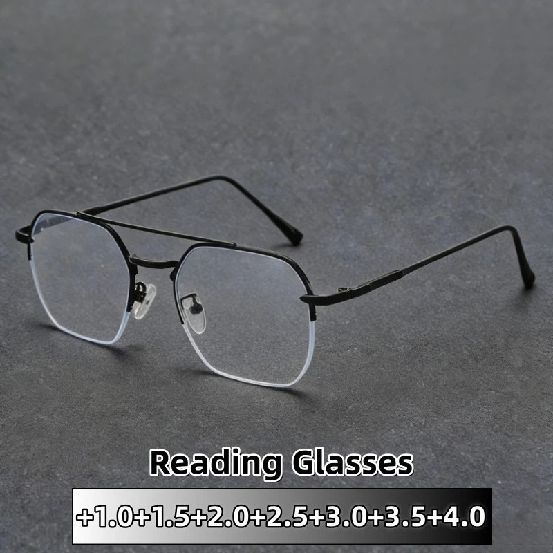 

Очки для чтения в большой оправе с защитой от синего света. Модные и металлические очки в полуоправе в стиле ретро с защитой глаз от +1,0 до +4,0.