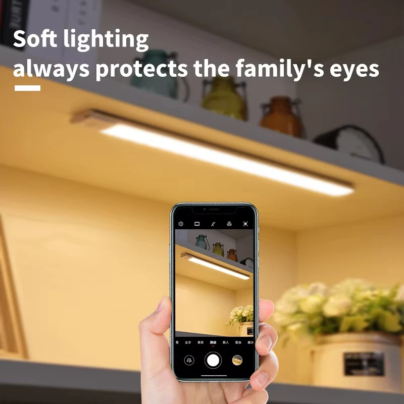 

Светильник для шкафа, USB перезаряжаемый датчик движения, светодиодный светильник три цвета в одной лампе для кухонного шкафа, внутреннее освещение 10/20/30/40/50 см