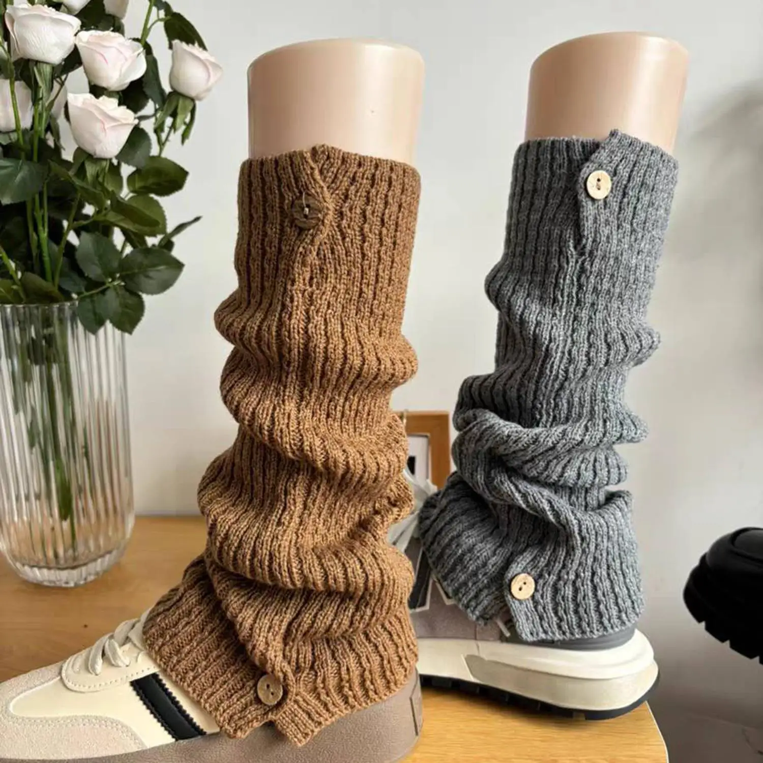 الشتاء الصوف تدفئة الساق النساء مع أزرار سميكة صوف مبطن التمهيد الأصفاد متماسكة اليوغا الجوارب بلون مكدسة التمهيد الجوارب