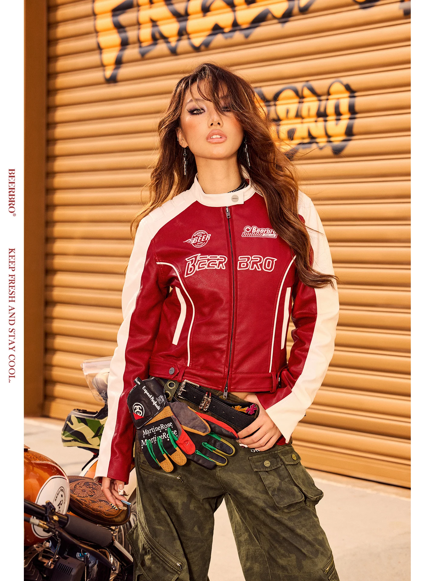 BeerBro Ci Moto Women's Street Sle Jaet Lightweight Cotton Lined Motorcycle Leather Jaet Cool Sensation Upper Body