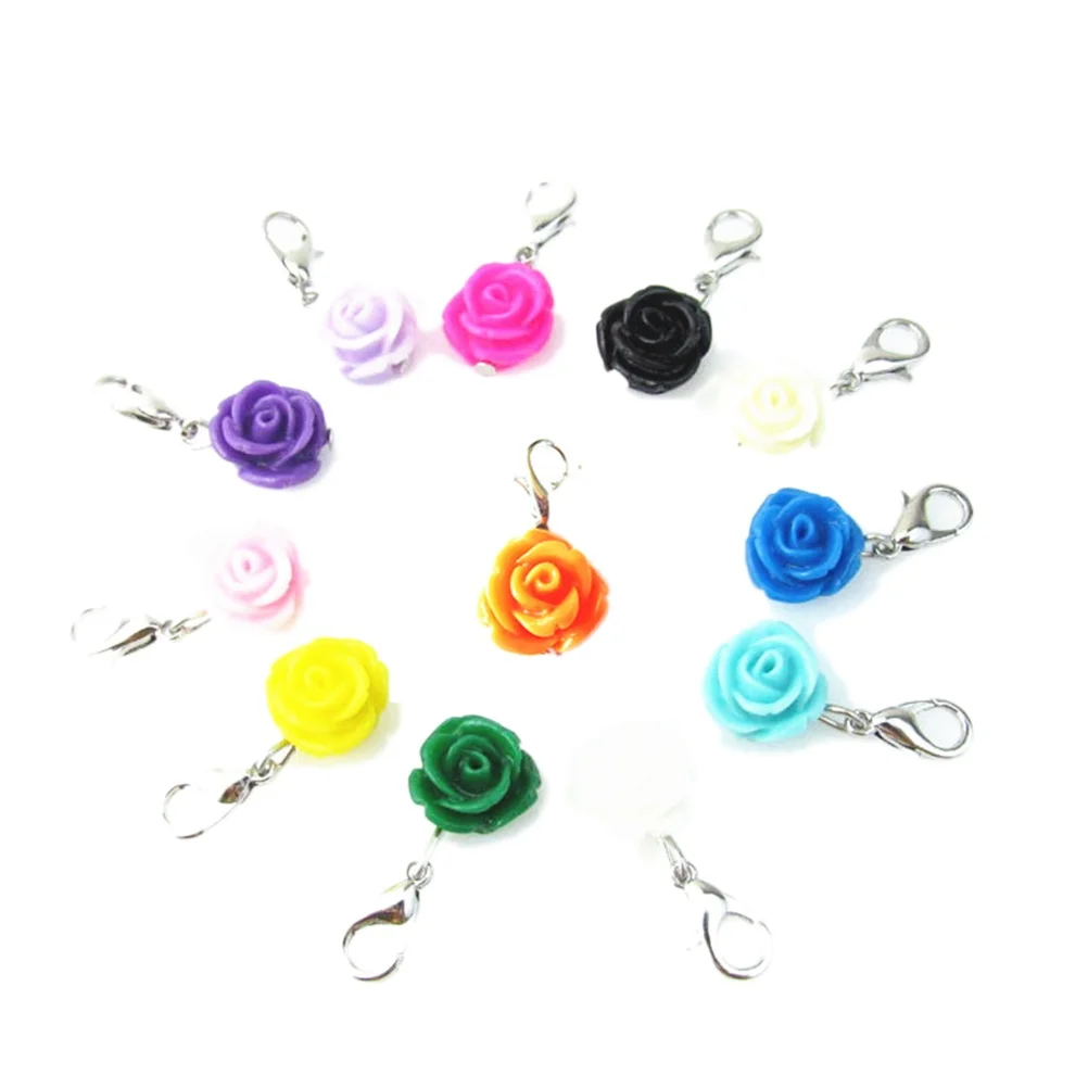 

20pcs Rose Necklace Pendant Beads DIY Jewelry Making Supplies Colorful Flower Charms Silver Clasp Bracelet Pendants