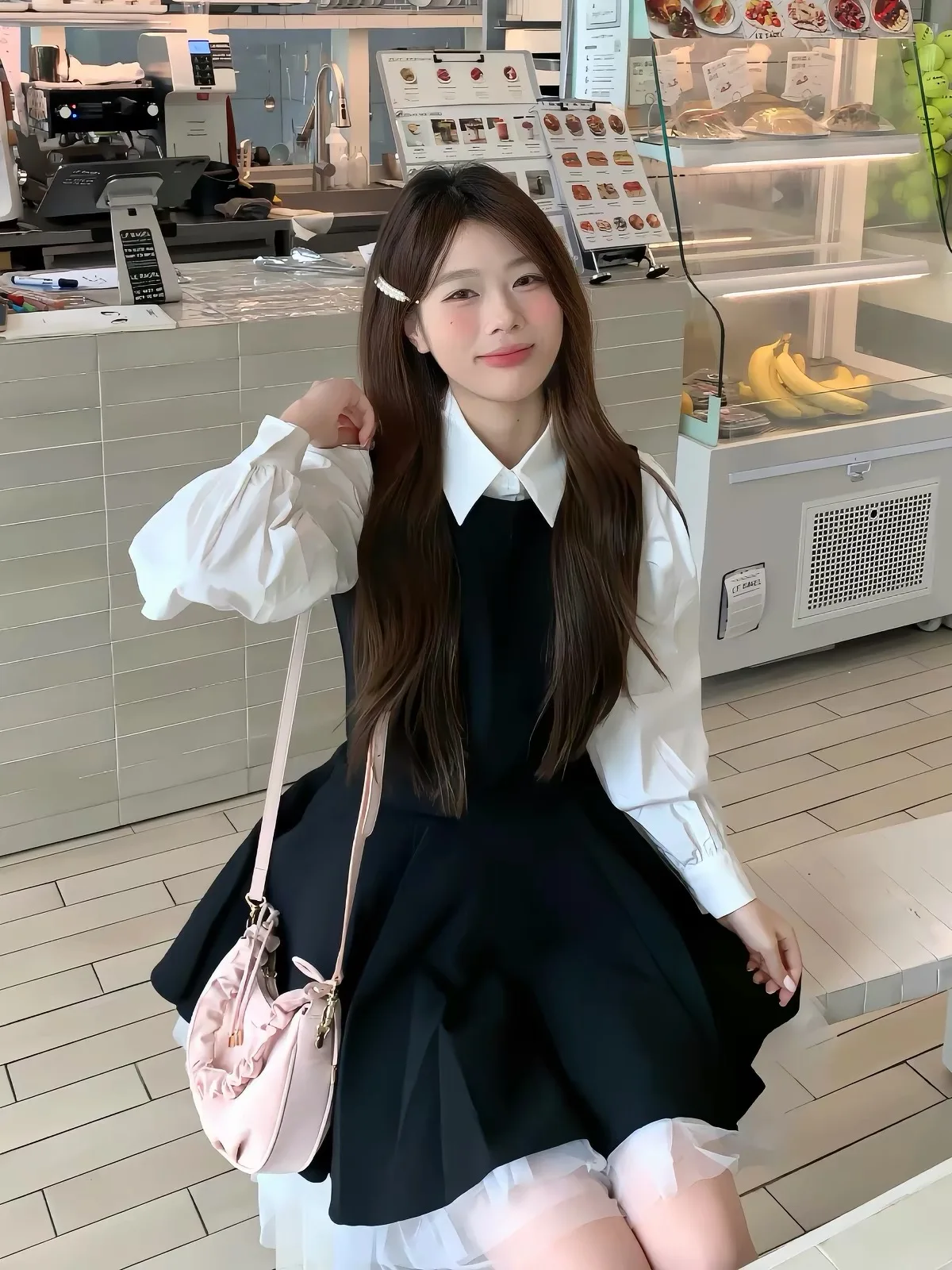 Korean Style College Girl Outfit Set Autumn Winter Hepburn Style Miu Miss Shirt Little Black Dress Two Piece Set Women's Fashion