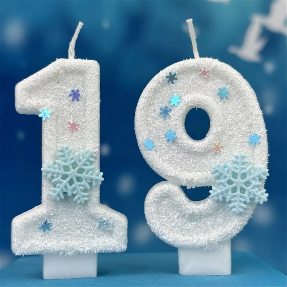 Christmas Snowflake Theme Birthday Candles for Cake White Digit 0-9 Candle Cake Topper with Sequins Party Dressing