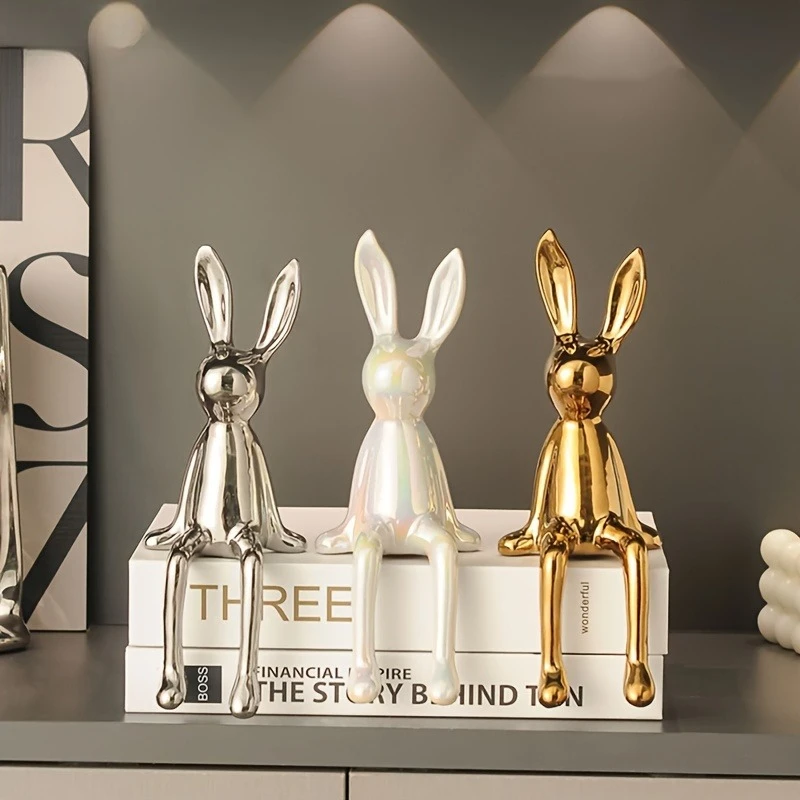 Long-Eared Rabbit Sitting Ornament, Ceramic, Home Living Room TV Cabinet Ornaments, Birthday Gifts,Collectible Figurines
