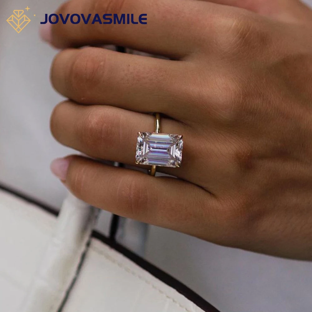 JOVOVASMILE Moissanite Rings 10 Carats 14x10mm Emerald Cut 18K Yellow Gold Setting Modern White Color for Woman  with CE