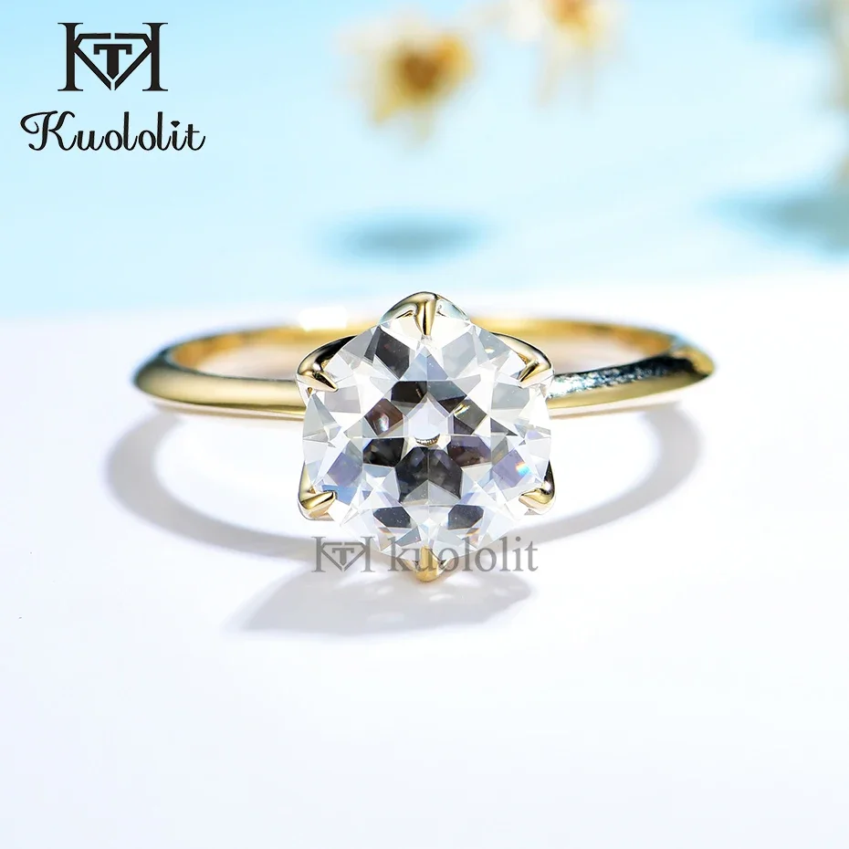 Kuololit OEC Moissanite 18K 14K 10K Yellow Gold Rings for Women 3CT 2CT Moissanite Luxury Ring for Engagement Wedding New