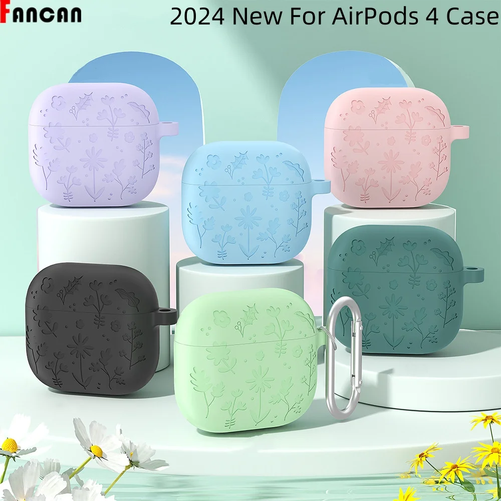 Engraved Case 2024 New For AirPods 4 Cover Shock-Proof Protective Silicone Case with Keychain for Apple Airpods 4 Generator 2024