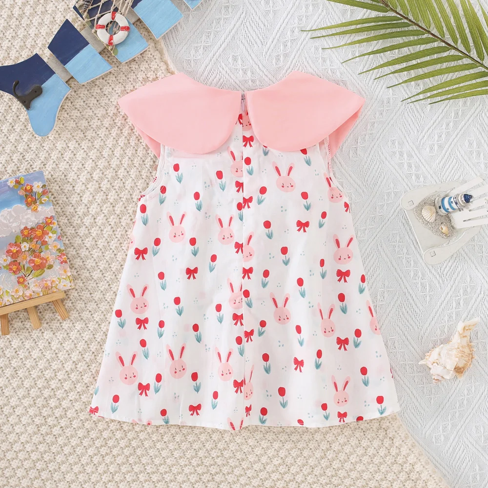 فساتين طفلة صيفية لطيفة بدون أكمام كرتونية فساتين بناتي قطنية رائعة ملابس أطفال بناتي #4