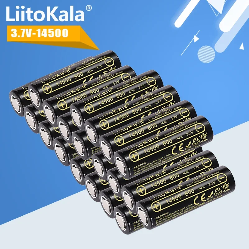 1-20pcs LiitoKala 14500 3.7V 800mAh Real Capacity Li-Ion Rechargeable Battery For Flashlight/remote Control/toy Point Head 