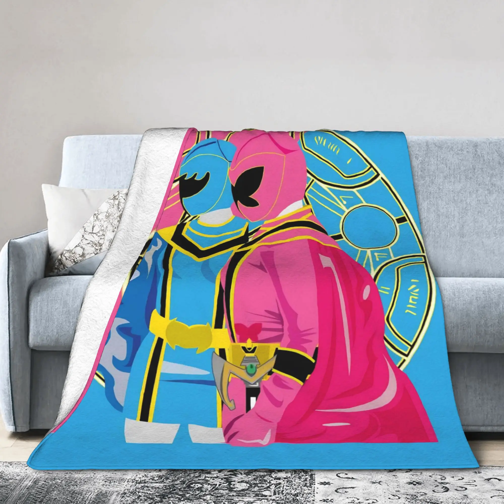 Pink Blue Ranger Blankets Power R-Ranger  Fuzzy Throw Blankets Bed Sofa Decoration Lightweight Bedsprea