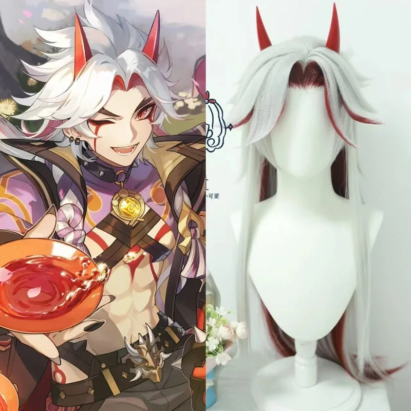 

styled Arataki Itto High Quality Game Impact Customized Wig Heat Resistant Synthetic Hair Anime Wigs without red accessoriesb;4.