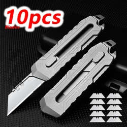 Titanium Alloy Utility Knife Push Pull Pocket Knife Outdoor Survival Multifunctional EDC Tool With 10pcs SK5 Steel Blades