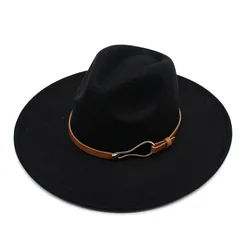 Classic Fedora Hat 9.5cm Large Wide Brim Unisex Wool Felt Hat British Belt Jazz Men Hat Autumn Winter Women Trilby Dress Hat