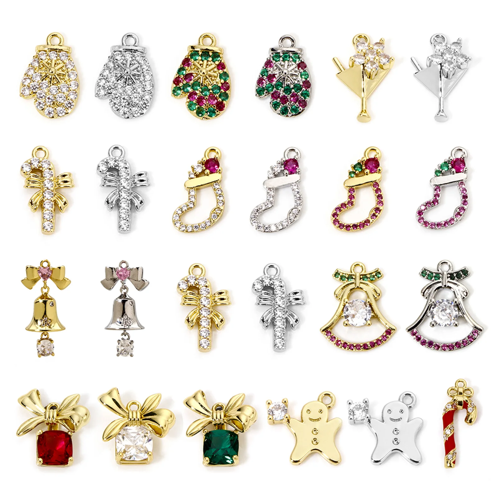 1 Piece Brass New Year Christmas Charms Micro Pave Bell Gloves Sock Gingerbread Man Pendants For DIY Jewelry Necklace Making