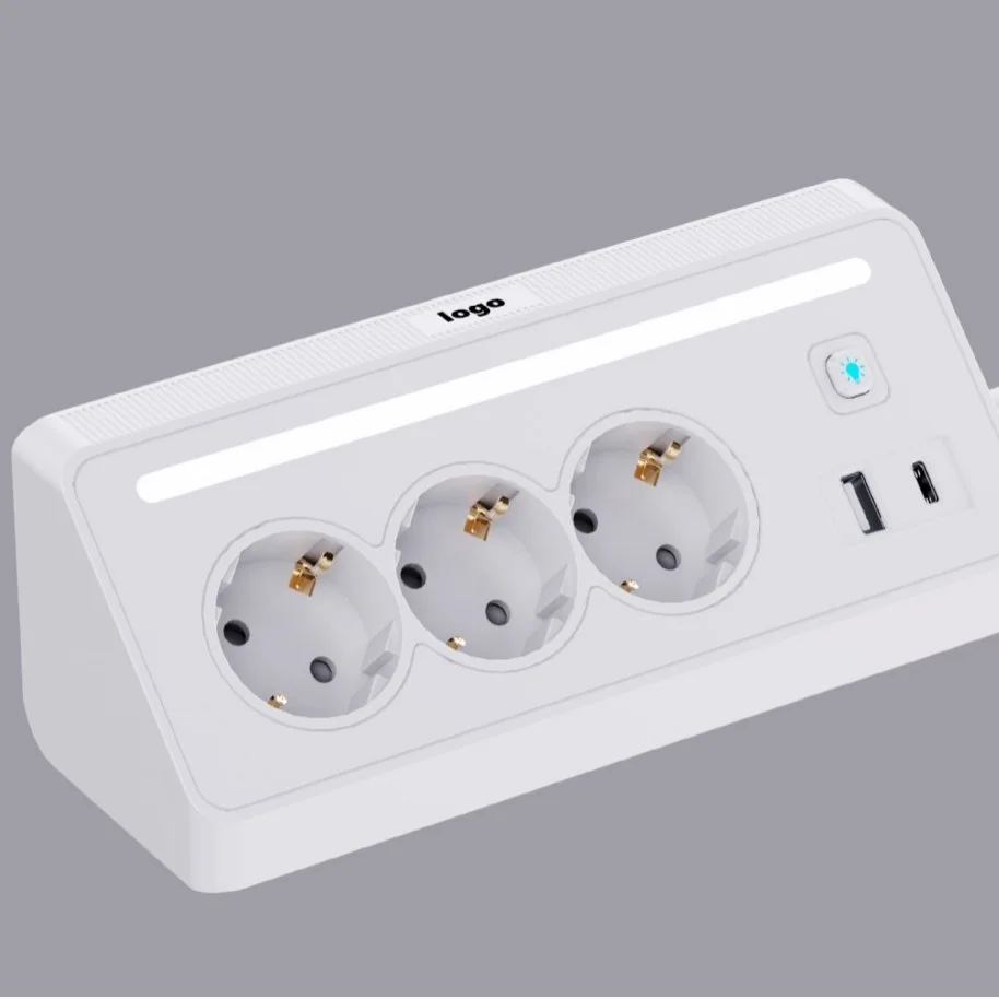 Stopkontak Lampu LED Eropa Baru 30W, Soket Samping Tempat Tidur 5 Lubang AC, Arus Terukur 10A, Multi-Plug Satu Putaran, Kompatibel WiFi