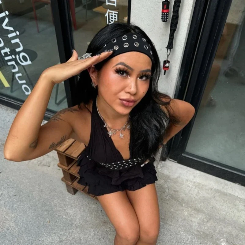 IUM Retro Punk Hottie Riveted Hairband Y2K Hip-hop Personality Hundred Trendy Metal Hair Accessories Sweet Cool Female Hairband