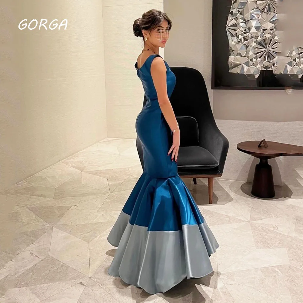 

GORGA Blue O-Neck Tiered Mermaid Evening Dresses Saudi Arabia 2023 Slim Satin Floor-Length Party Gowns Prom Dress