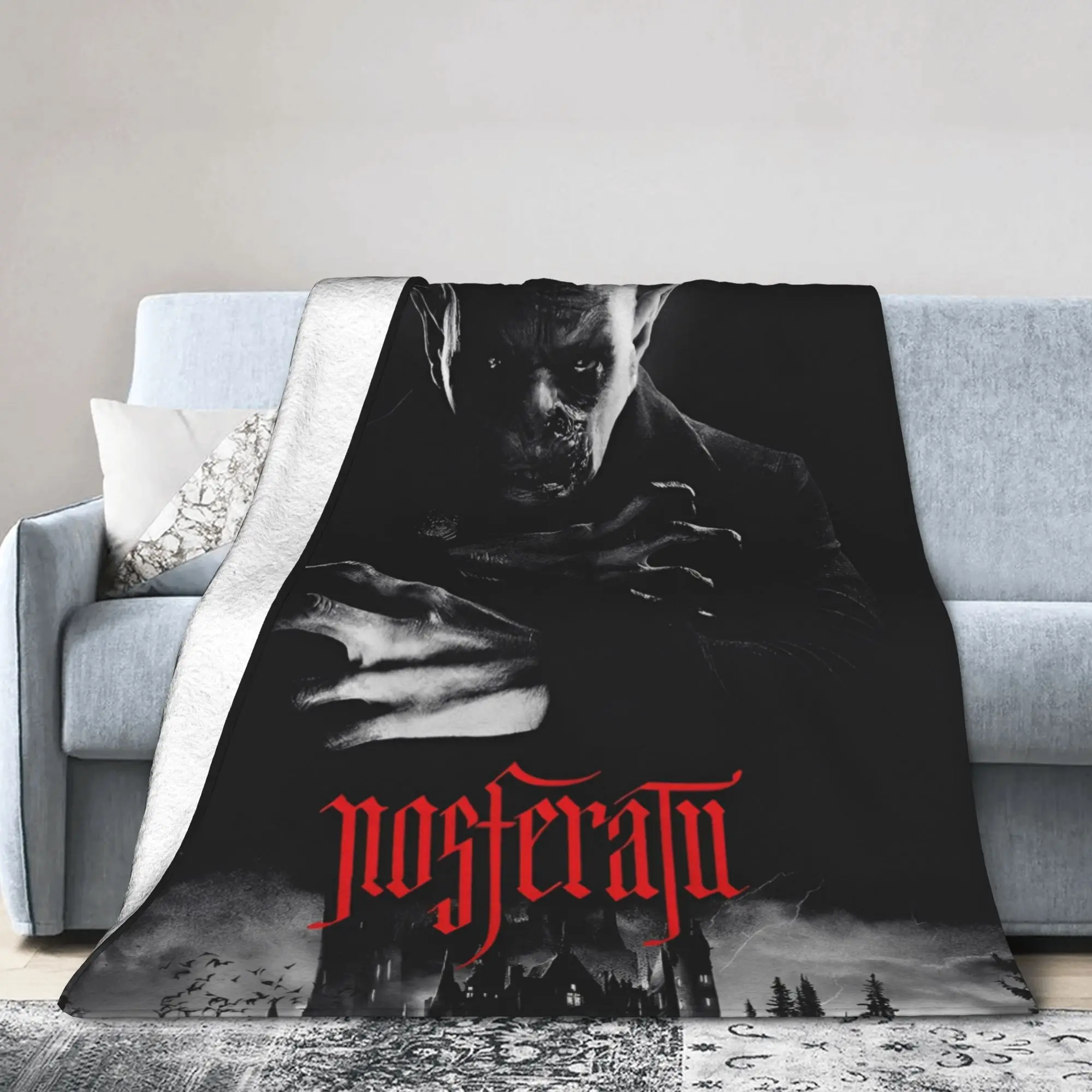 Nosferatu Vampire Dracula Flannel Throw Blanket Horror Movie Halloween Bedding Knitted Blanket Outdoor Ultra-Soft Multifunction