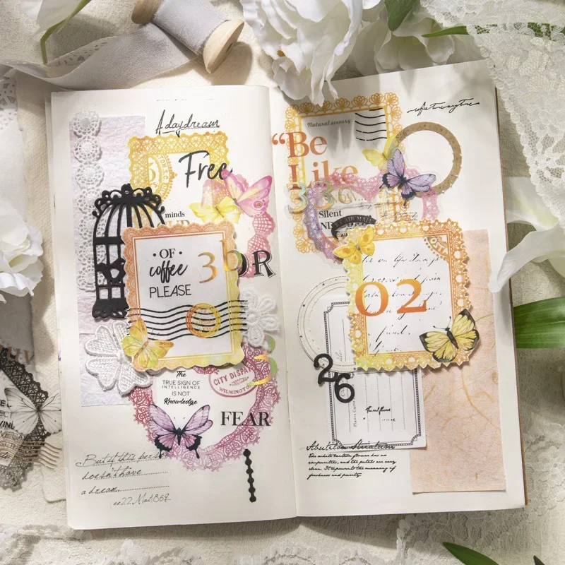 6-Themen-Laser-Gold-Spitzenaufkleber, elegante Schmetterlinge für Tagebuch, Scrapbooking