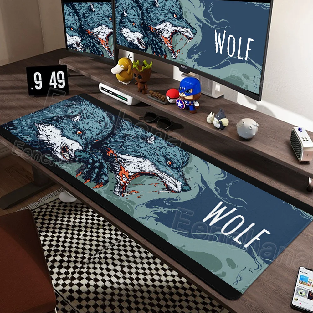 

Коврик для мыши Art Wolf Head, нескользящий коврик для мыши, змея XXL, удлиненная иллюстрация тигра, геймерские игровые аксессуары для ПК, длина 80x30 см, настольный коврик для ноутбука