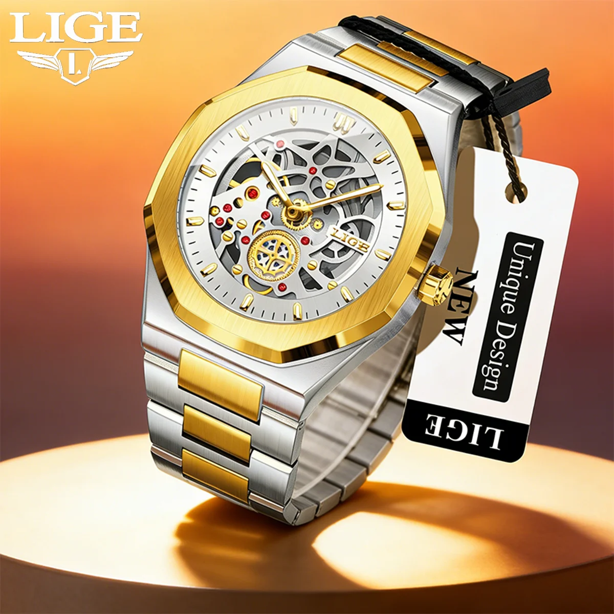 LIGE Design Mechanische Automatik-Herrenuhr Edelstahlarmband Nachtlicht Wasserdicht Luxus-Herrenuhren Relogio Masculino