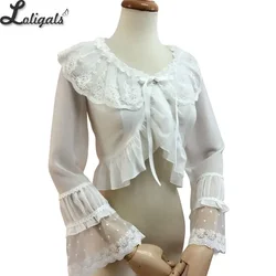 Sweet White Lolita Blouse Girl's Long Flare Sleeve Shrug Top Three Colors (White, Beige, Black)