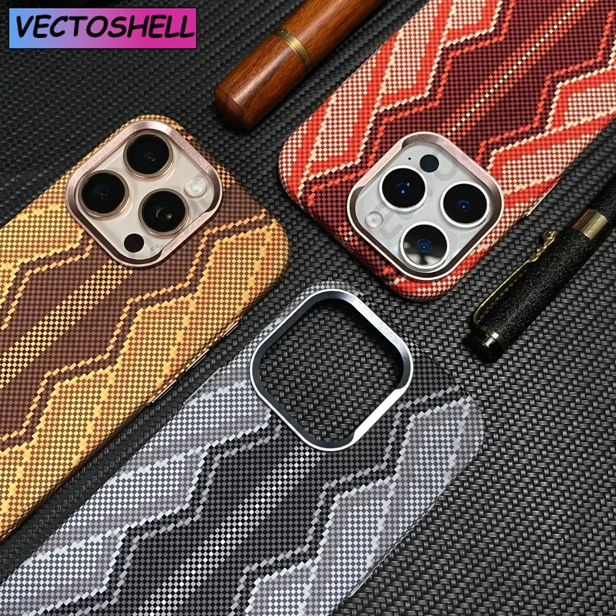 

3D Serpentine Relief Carbon Fiber Texture Magsafe Phone Case For iPhone 17 16 15 Pro Max Wireless Charging Alloy Lens Hard Cover