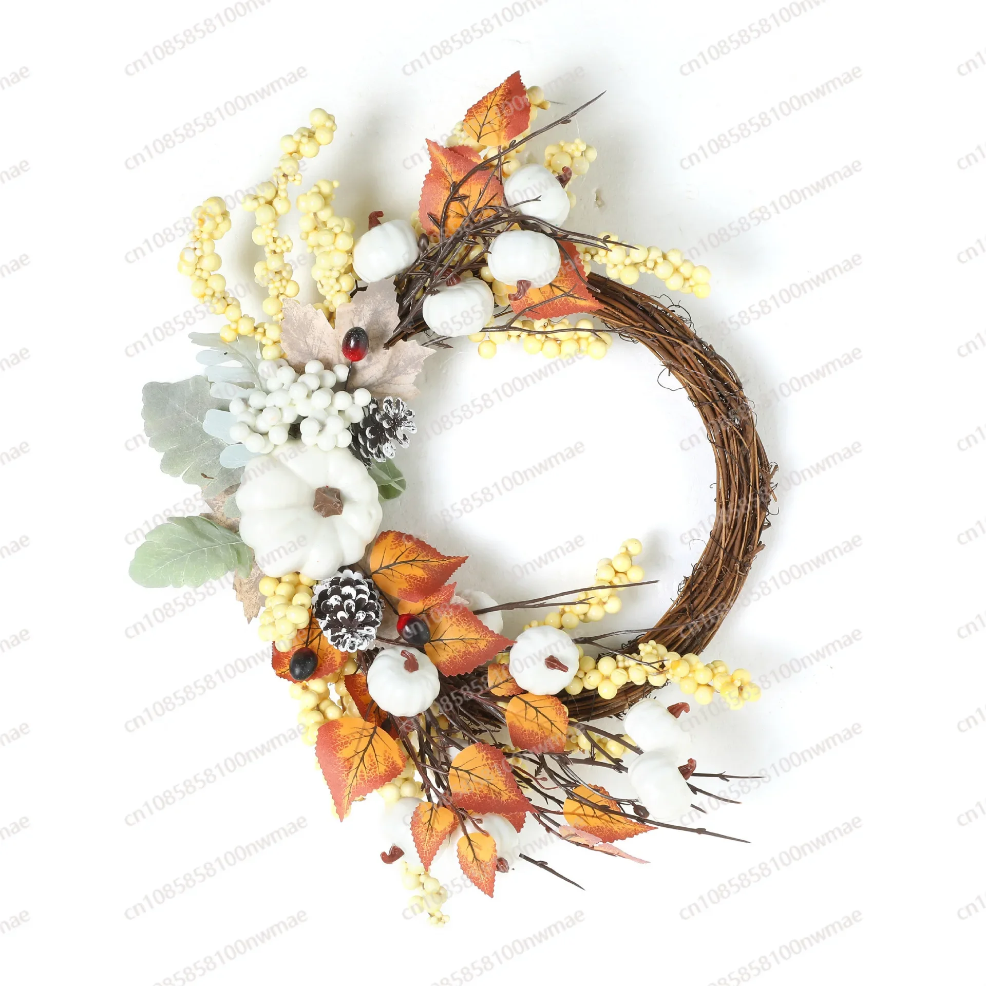 Cross-border New Products Halloween Autumn Maple Leaf Wreath Pumpkin Berry Door Hanging Harvest Festival Vine Ring Thanksgiving