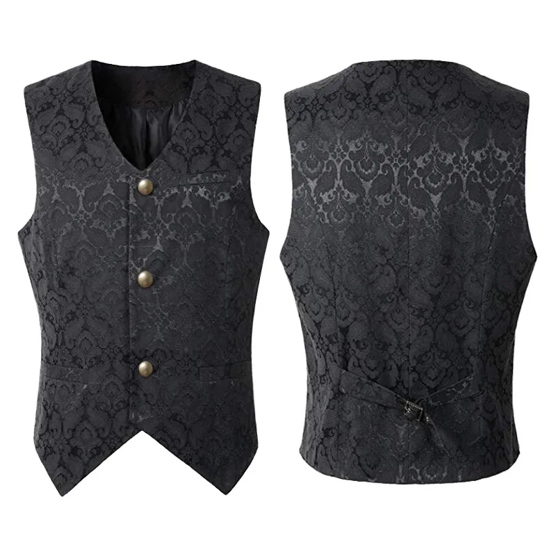 Chaleco negro renacentista Steampunk para hombre, abrigo gótico Jacquard, Chaleco de un solo pecho, vestido Formal de negocios para traje