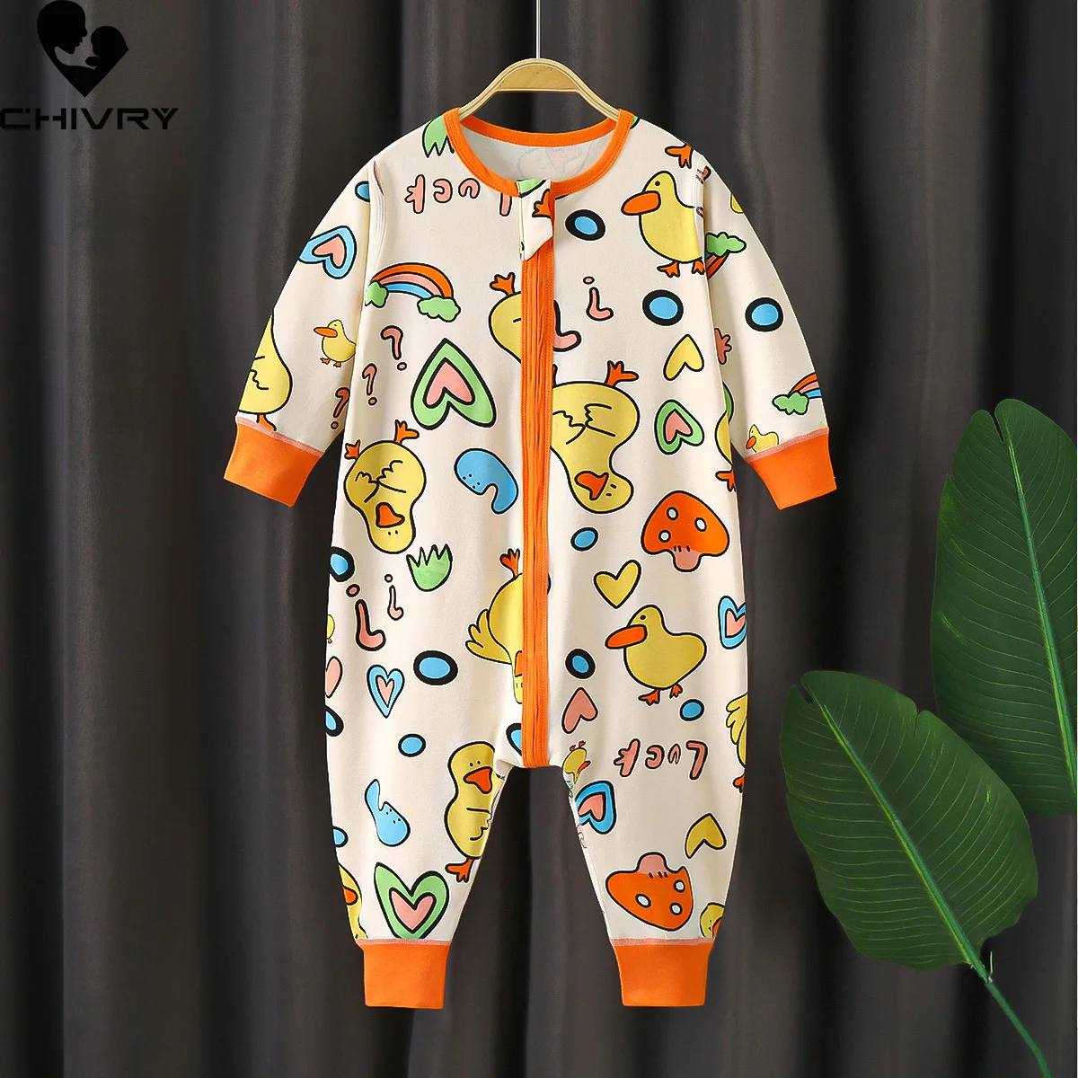 Newborn Cute Cartoon Print Romper Spring Autumn Baby Boys Girls Long Sleeve Zipper Jumpsuit Toddler Infant Comfortable Rompers