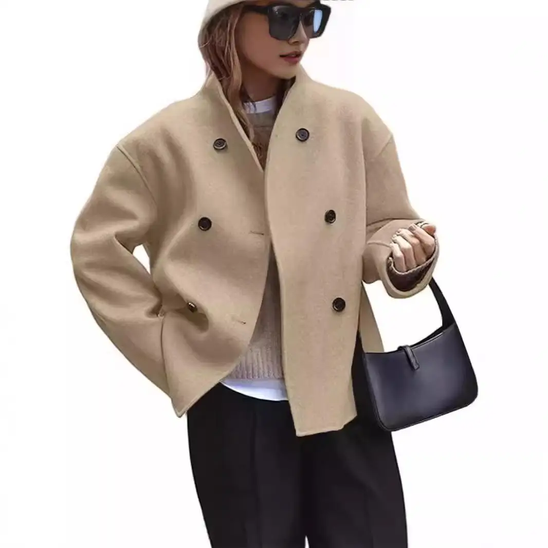 

Ele Tee-Row ort Nizi Coat Jaet Женская шерстяная верхняя одежда средней длины, однотонный воротник с высоким воротником и шляпой