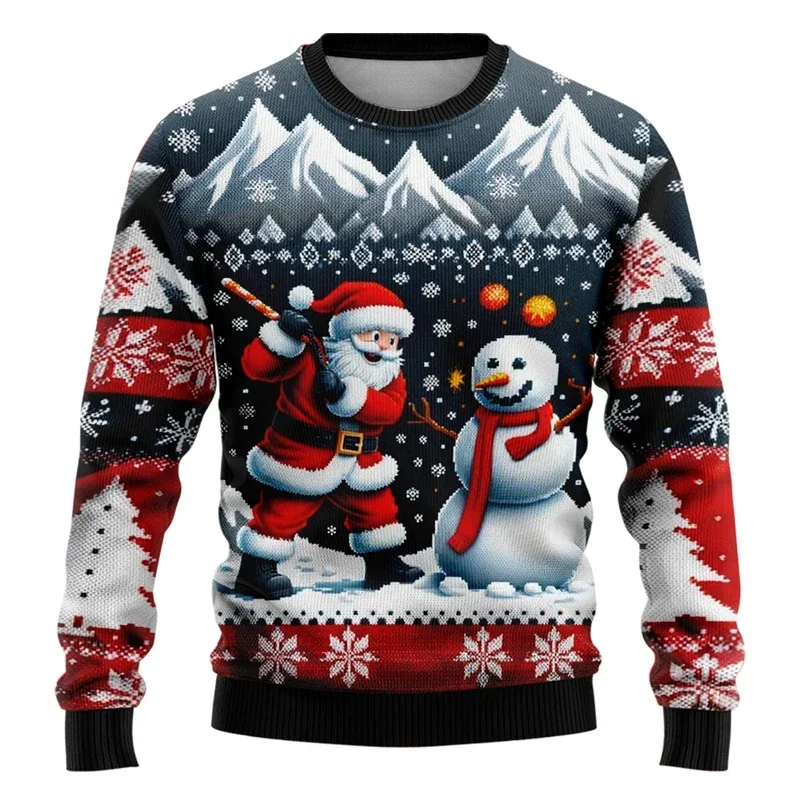 Men Women Xmas Sweatshirt 3D Christmas Snowman Santa Printed Ugly Christmas Sweater Unisex Pullover Holiday Party Jumper Tops