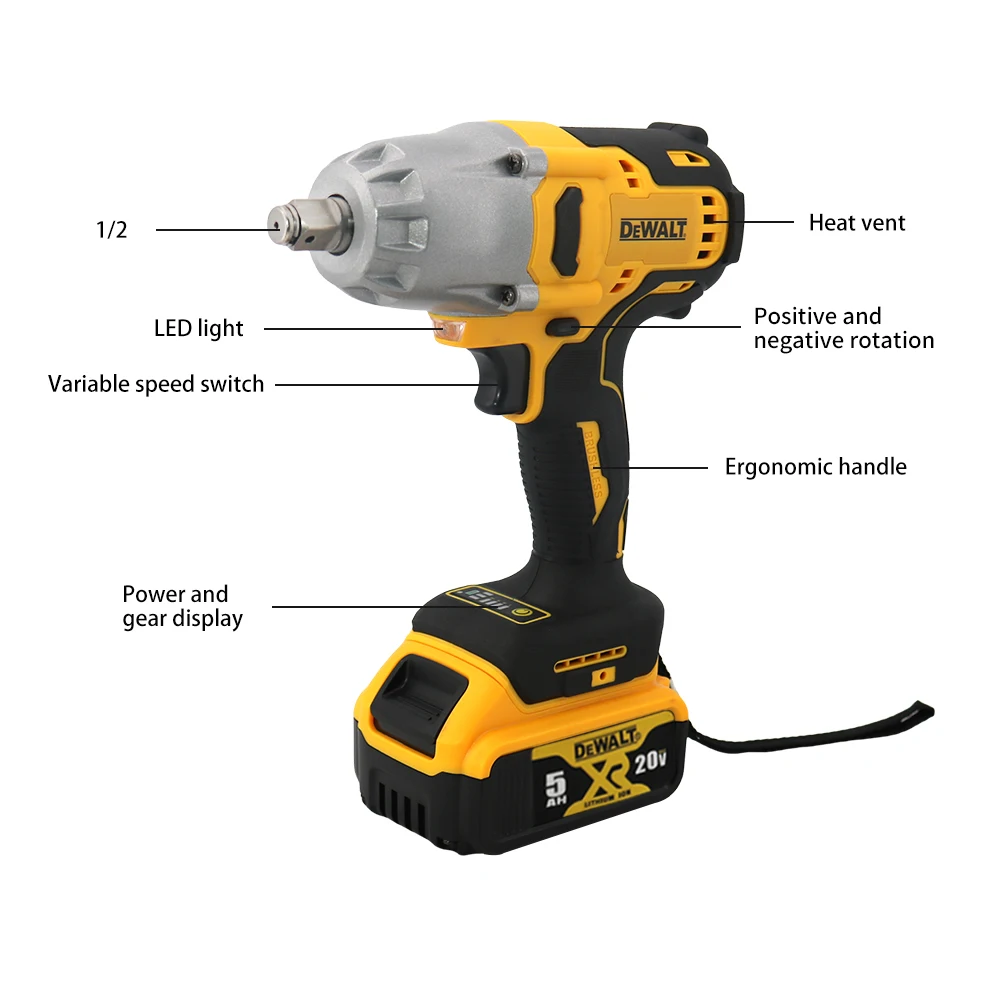 DEWALT Cordless Impact Wrench 1/2 2000RPM Rechargeab Brushless Impact Wrench HighTorque With 18V/20V LithiumBattery Wrench 700Nm