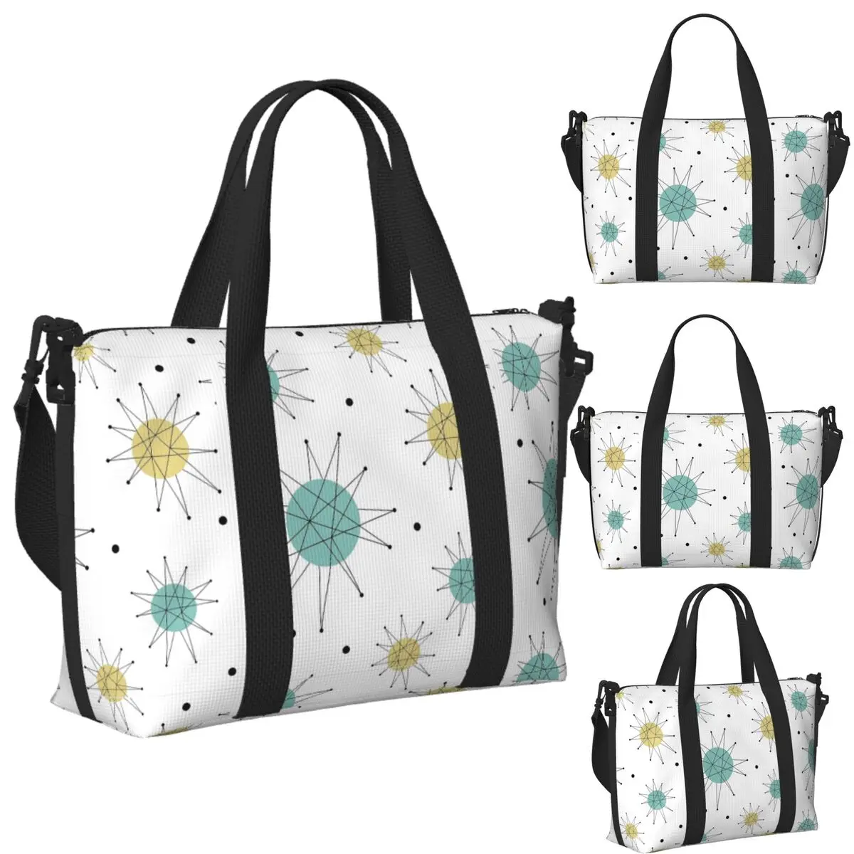 

Custom Franciscan Starburst Mid Century Atomic Age Beach Travel Bag Tote Bags for Gym Yoga Women Shopping Duffle Shoulder Bag