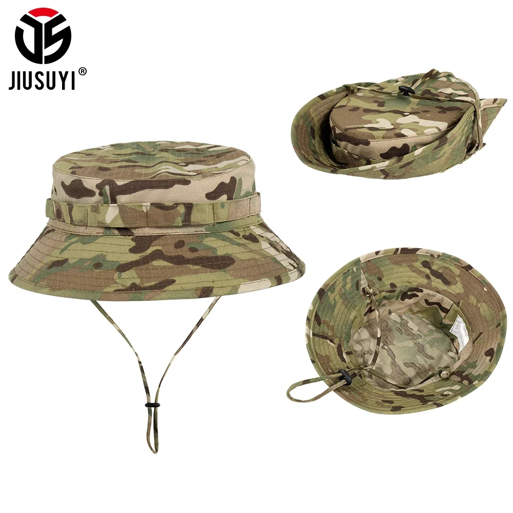 Summer Camouflage Fishing Bucket Hats Sun Protection Wide Brim Tactical Hiking Fisherman Panama Boonie Cap Men Headgear