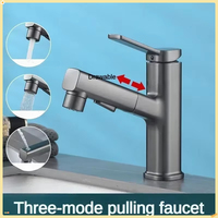 Hot Cold Water Bathroom Faucet Pull Out Multi-function Stream Sprayer Washbasin Faucets Rotating Basin Sink Mixer Tap