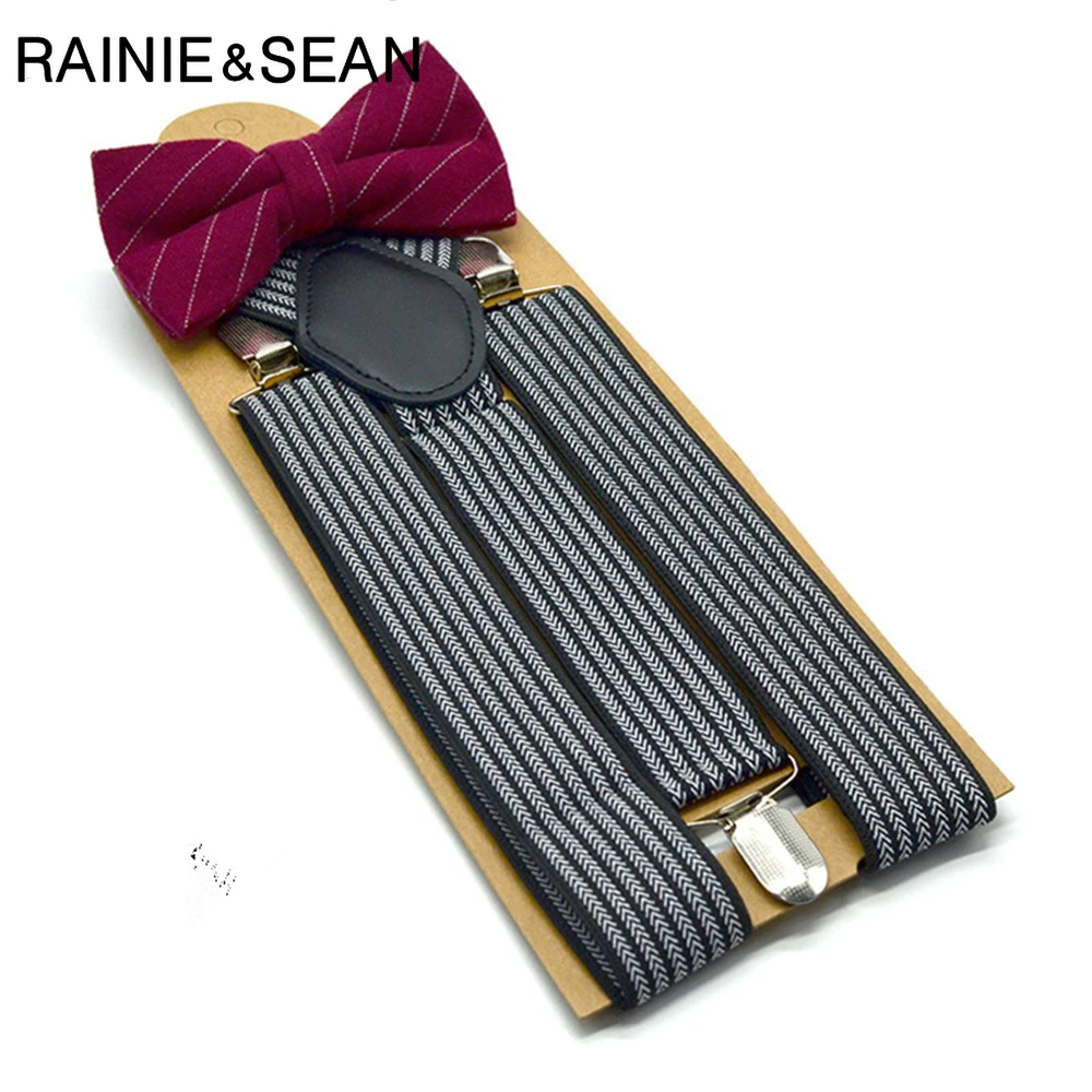 RAINIE SEAN Suspenders Men Gray Striped Mens Suspenders Braces for Trousers British Vintage Shirt Suspender Pants 3.5cm 120cm